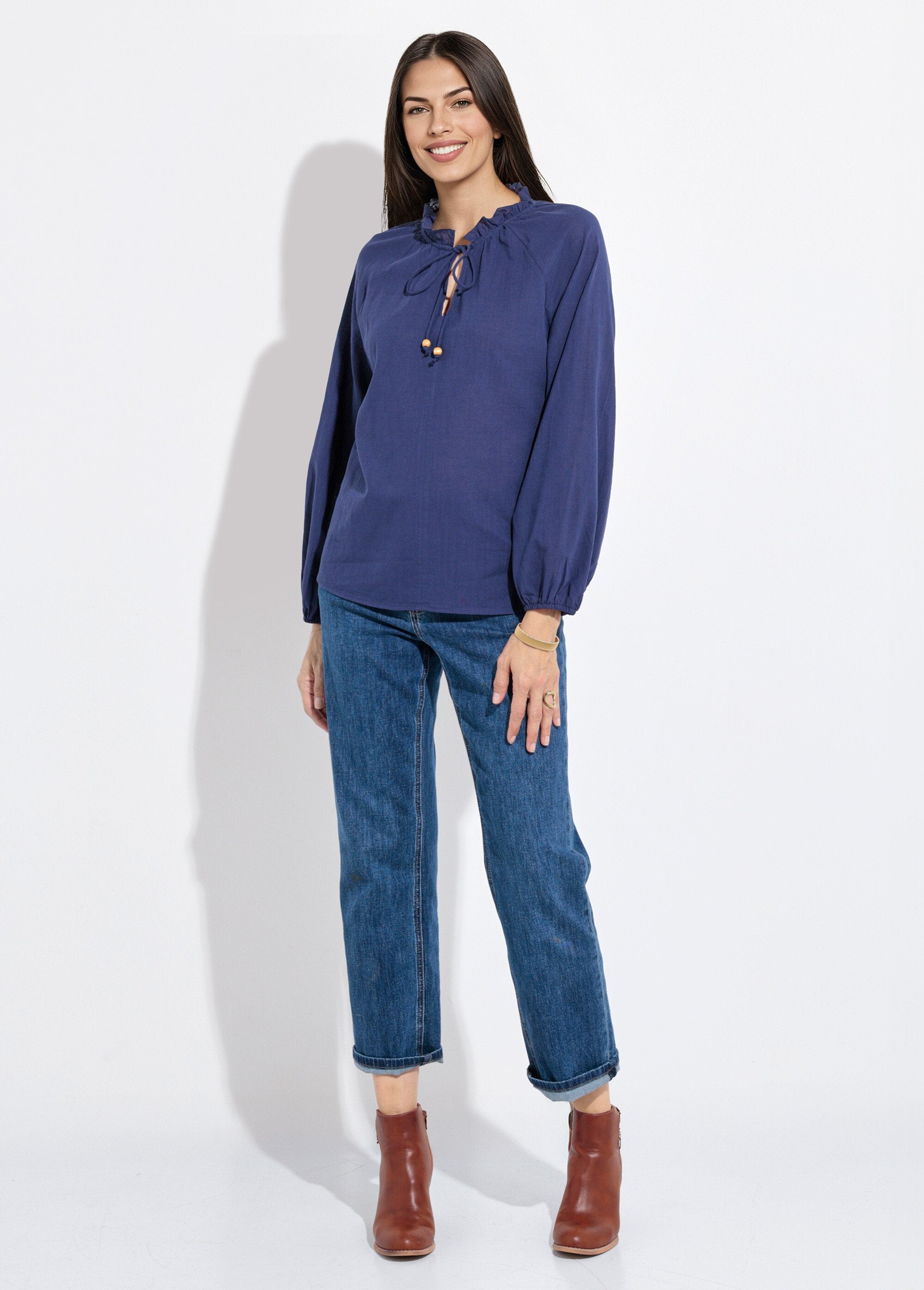 Loose-fitting_V-neck_blouse_with_a_tie_Marine_SF1_slim