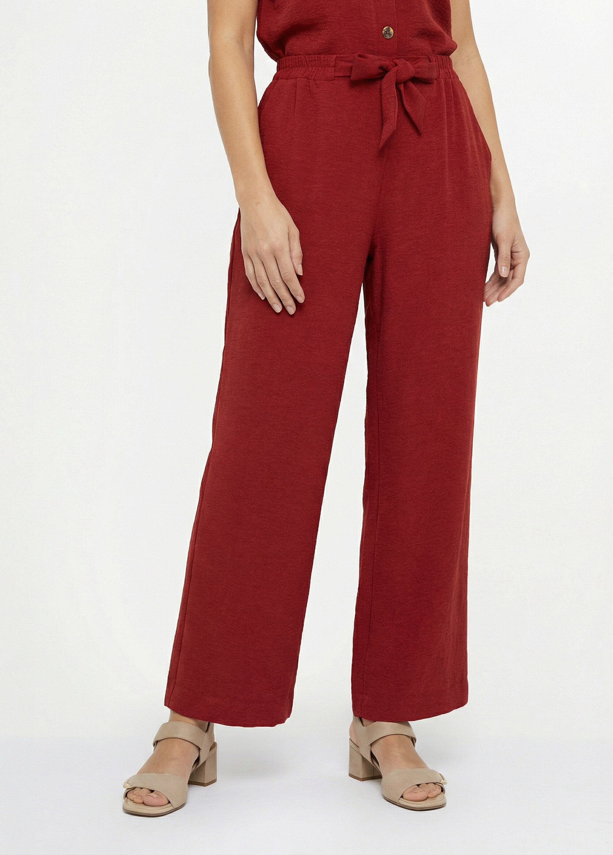 Pantalon_souple_texturé,_noué_taille_Terracota_FA1_slim
