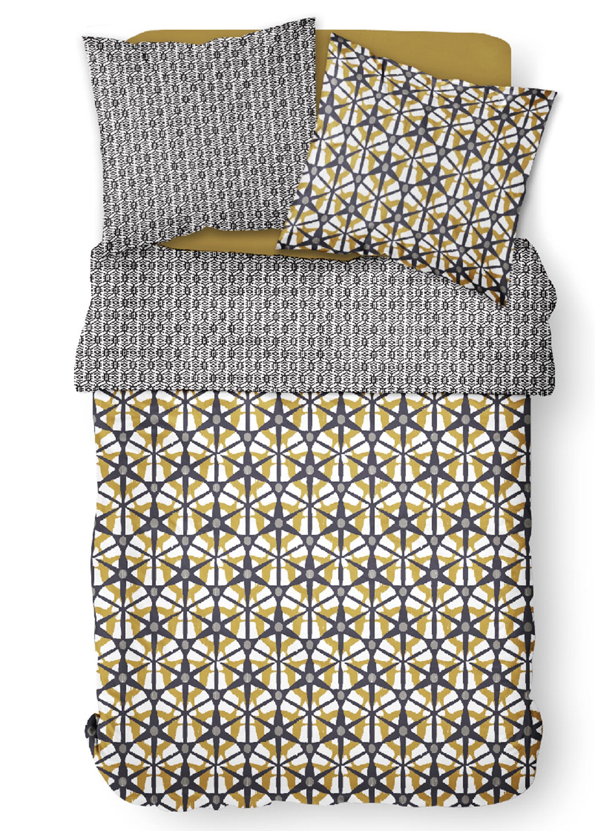 Pure_cotton_bedding_set,_240_x_220cm,_Hexagon_Grey_and_brown_DE1_slim