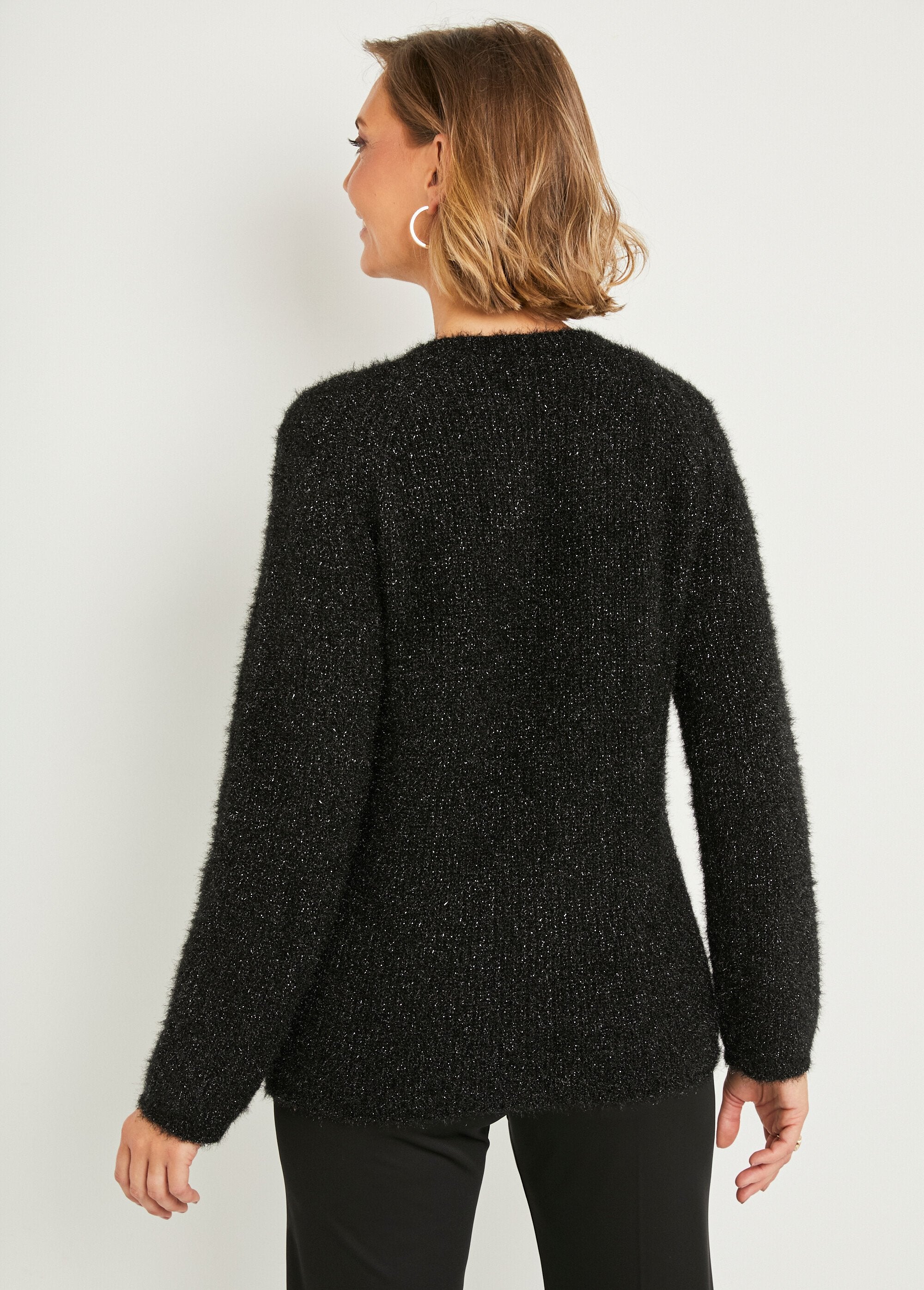 Soft_hairy_knit_sweater_with_openwork_pearl_round_neck_Black_DO1_slim