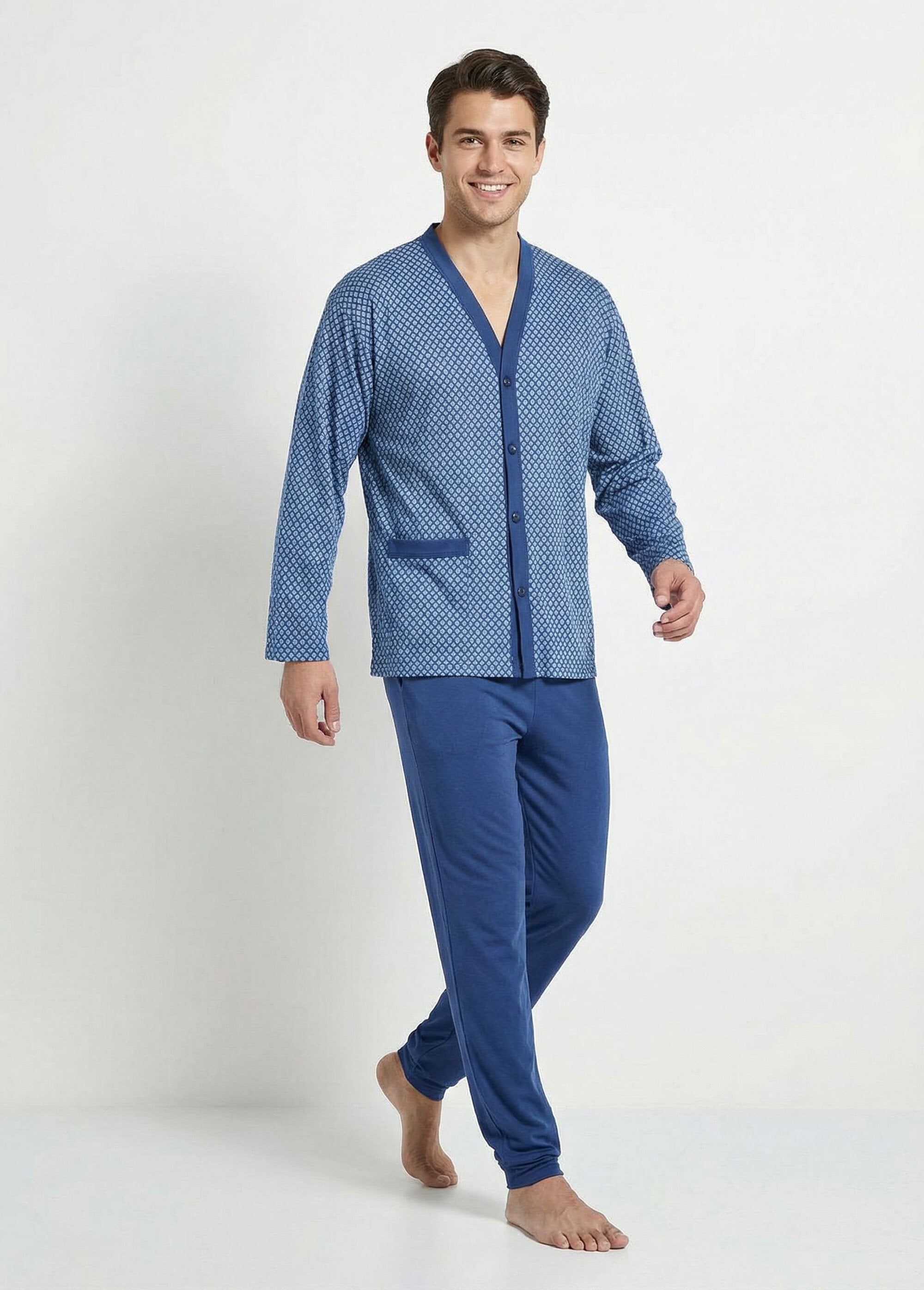 Pyjama_boutonné_manches_longues_coton_Imprime_bleu_FA1_slim