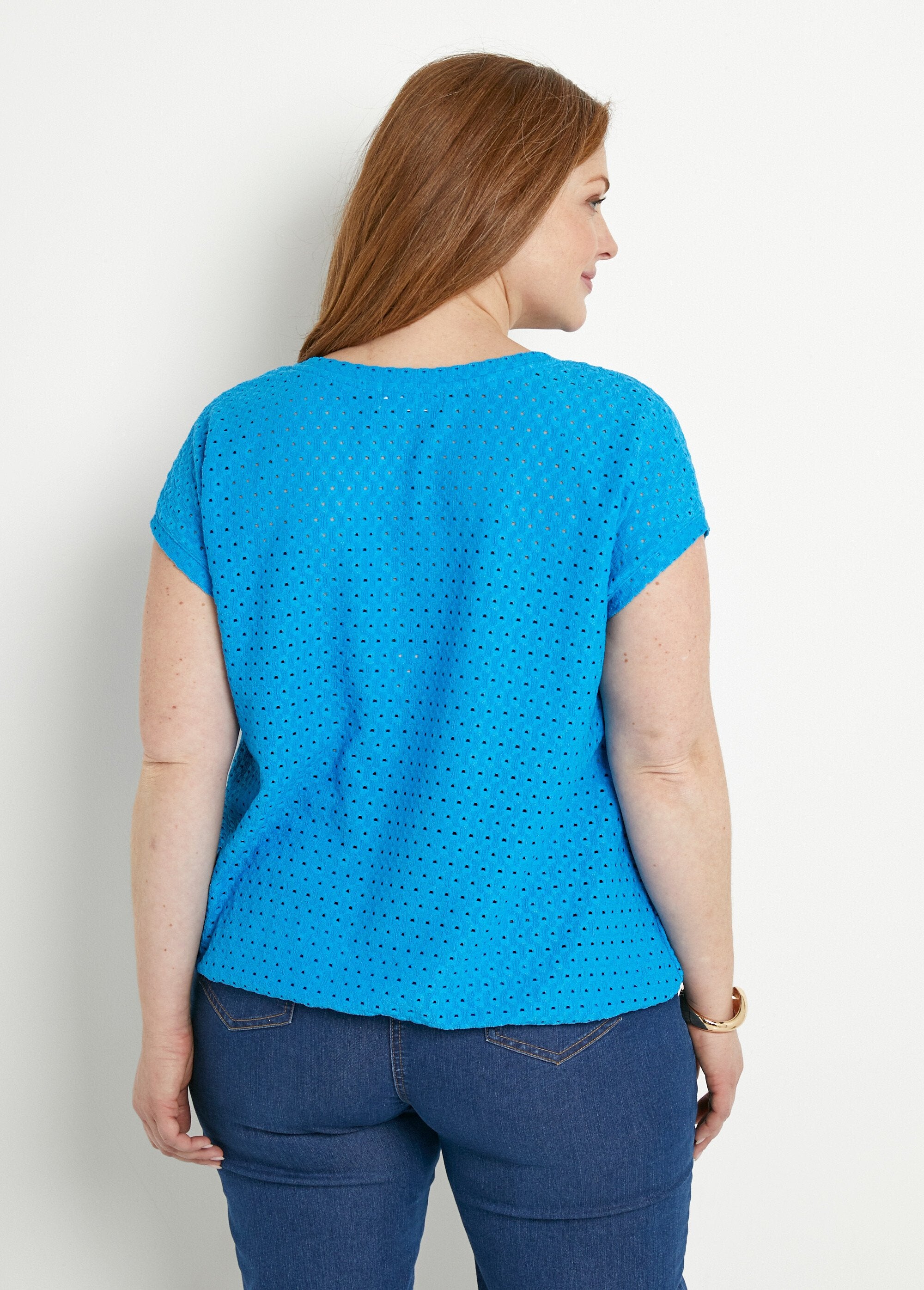 Loose_T-shirt_with_short_plain_V-neck_blouse_Turquoise_DO1_curvy