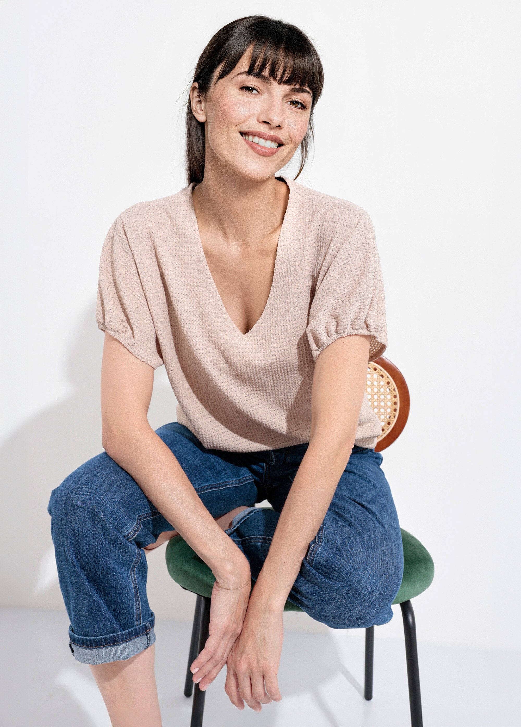 Textured_T-shirt_with_elasticated_sleeves_String_SF1_slim