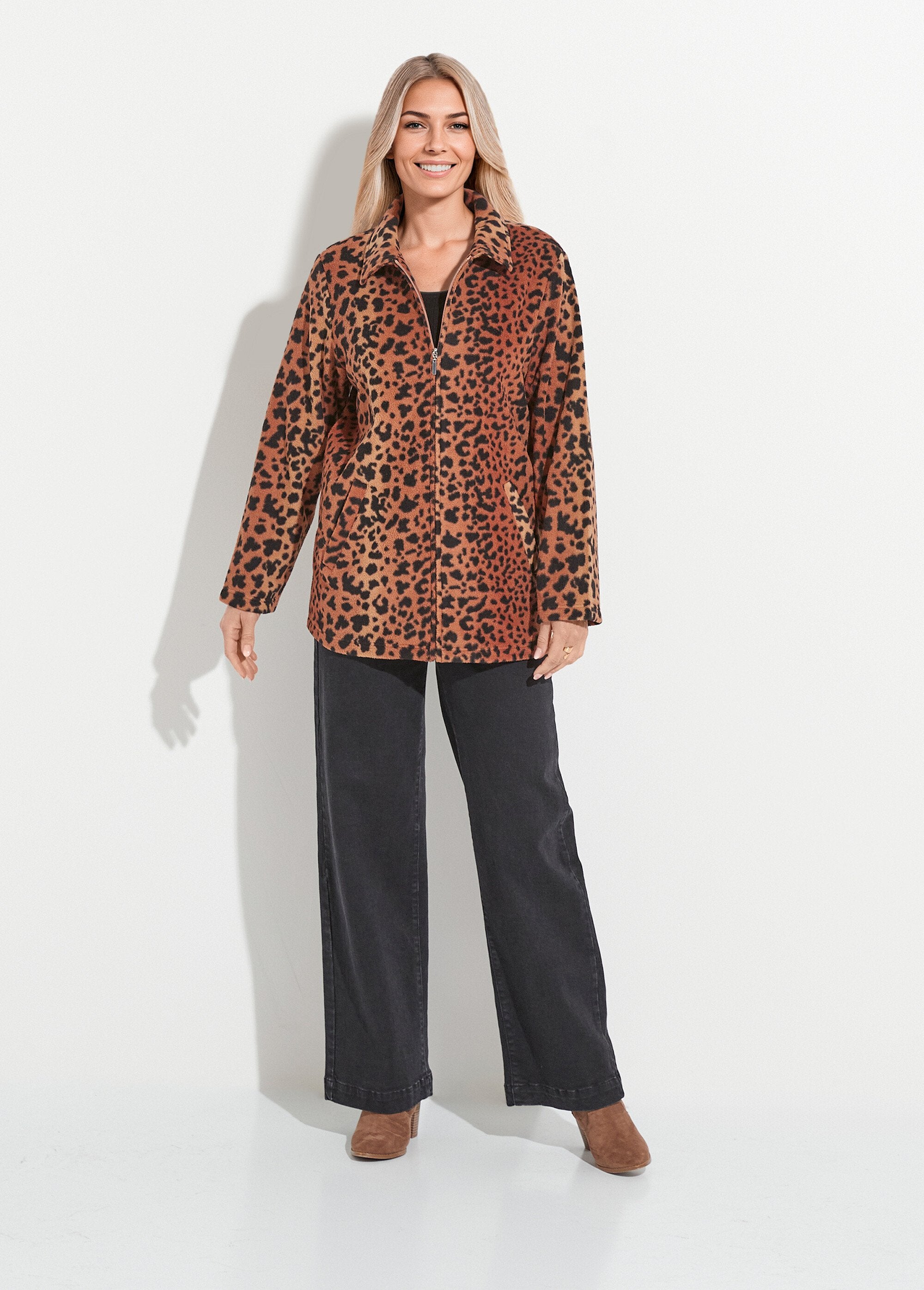 Blouson_zippé_maille_polaire_imprimée_Marron_et_noir_SF1_slim