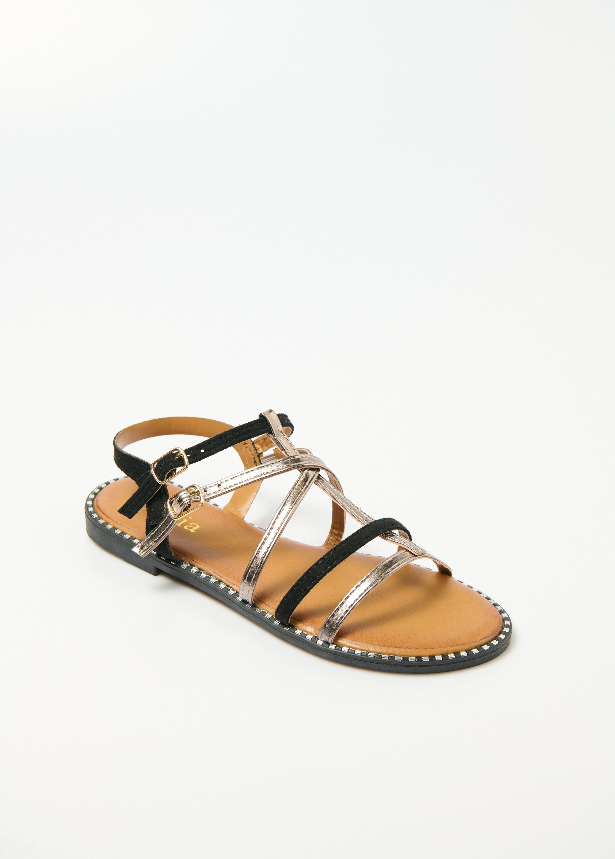 Joia®_-_Two-material_gladiator_sandals_with_straps_Black_and_silver_FA1_slim