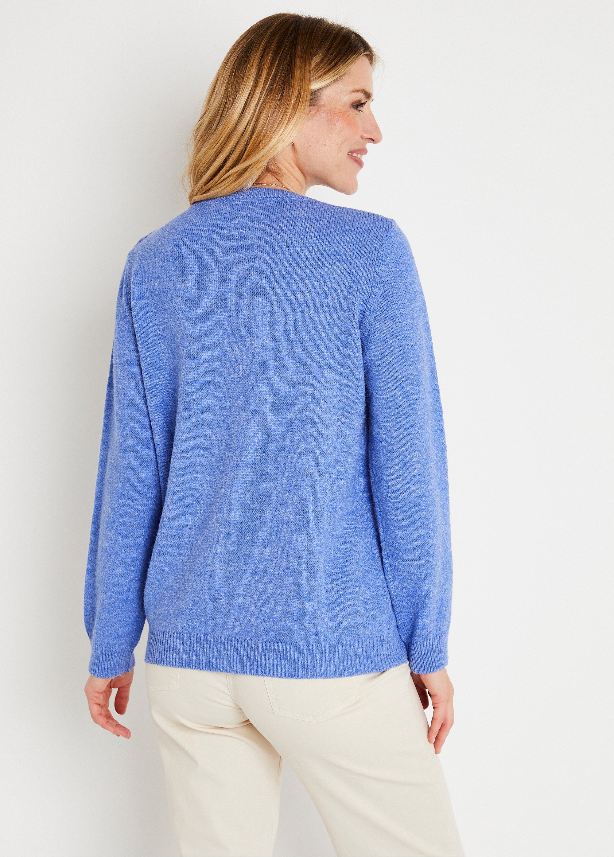 Soft_plain_V-neck_short_buttoned_embroidered_cardigan_Blue_DO1_slim