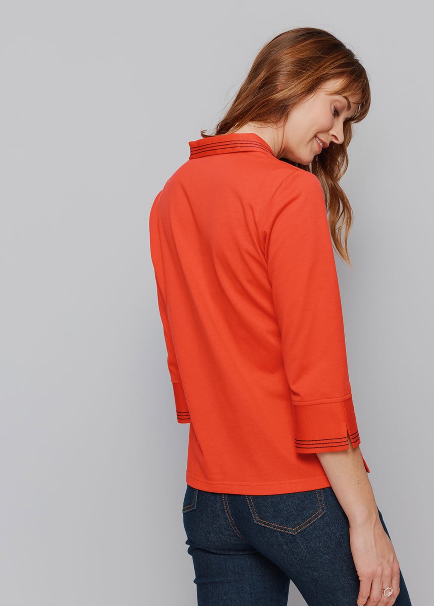 3/4_sleeve_polo_shirt_with_stitching_details_Red_DO1_slim