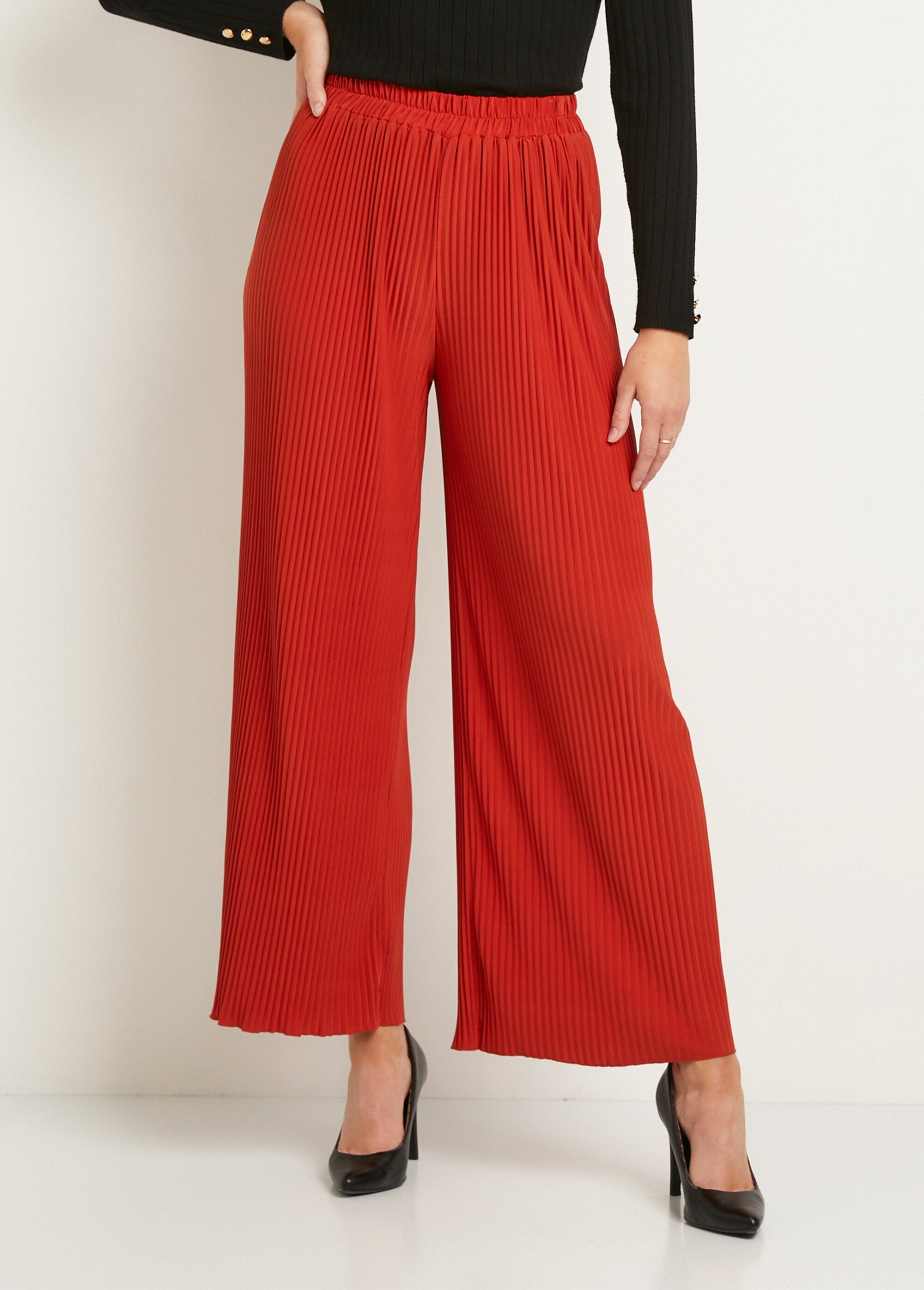 Wide-leg_pants_with_elasticated_waistband_in_pleated_mesh_Orange_FA1_slim