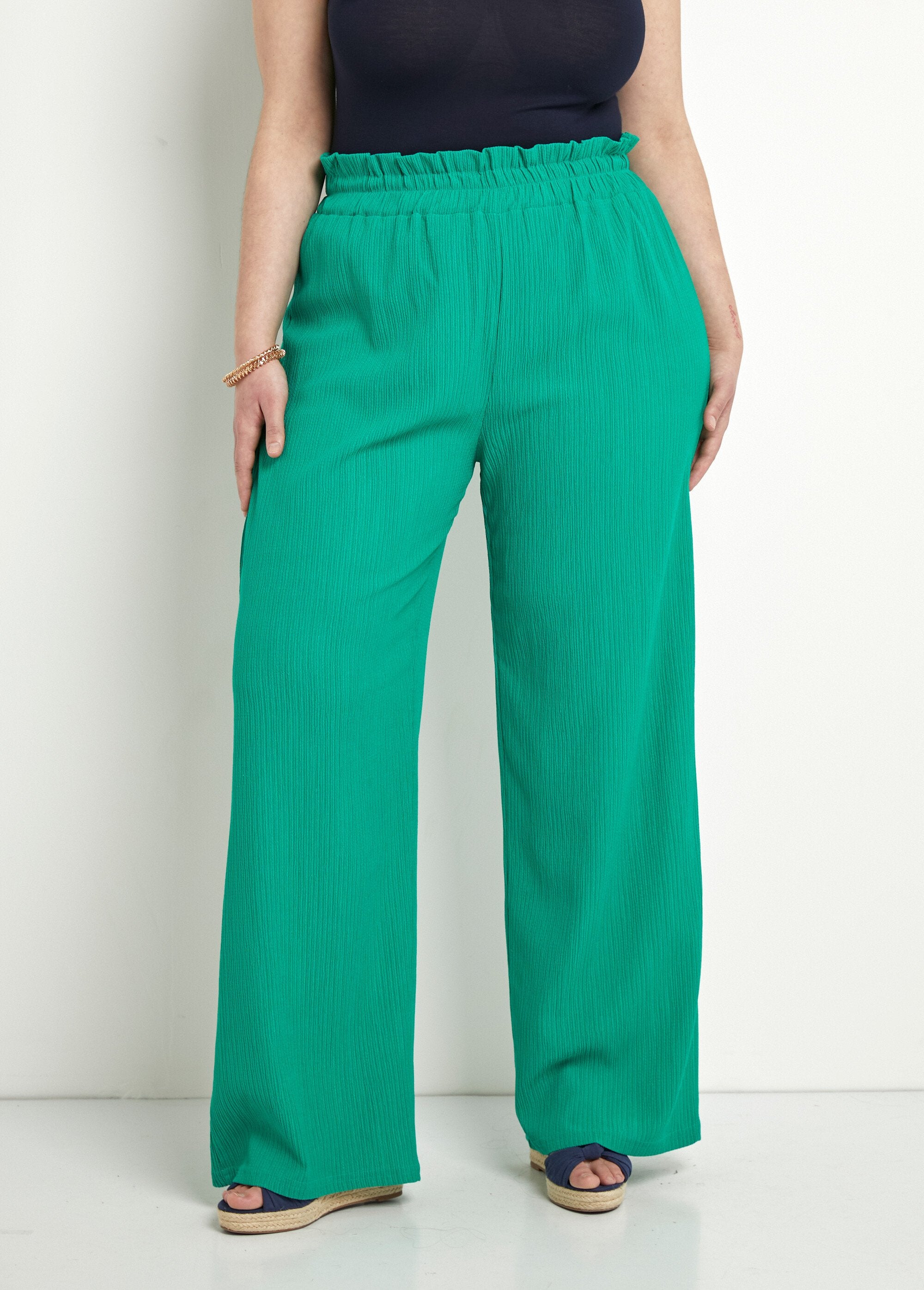 Pantalon_vert_large_taille_élastiquée_maille_relief_Vert_FA1_curvy