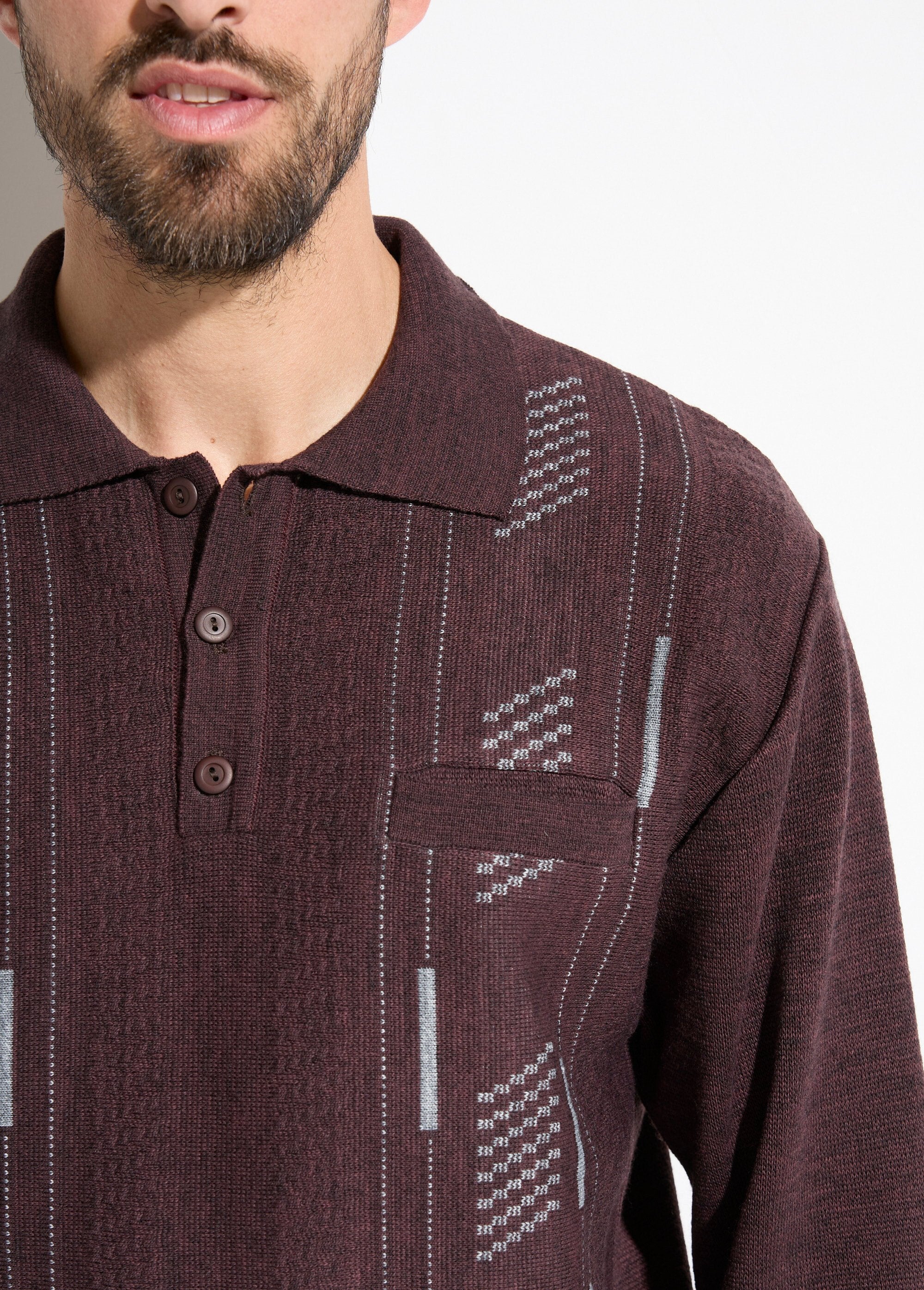Pull_col_polo_boutonné_jacquard_manches_longues_laine_Bordeaux_DE1_slim