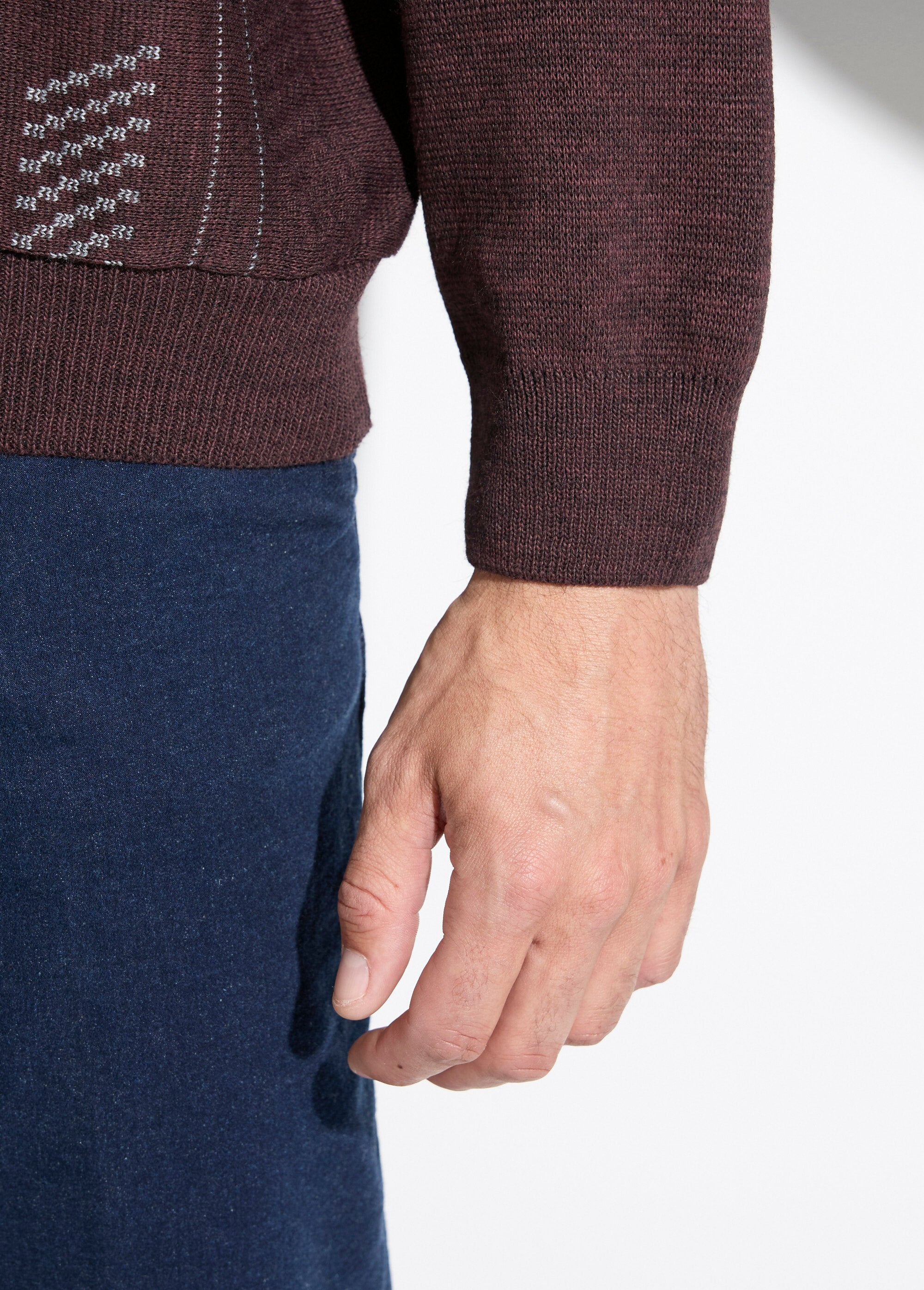 Pull_col_polo_boutonné_jacquard_manches_longues_laine_Bordeaux_DE2_slim