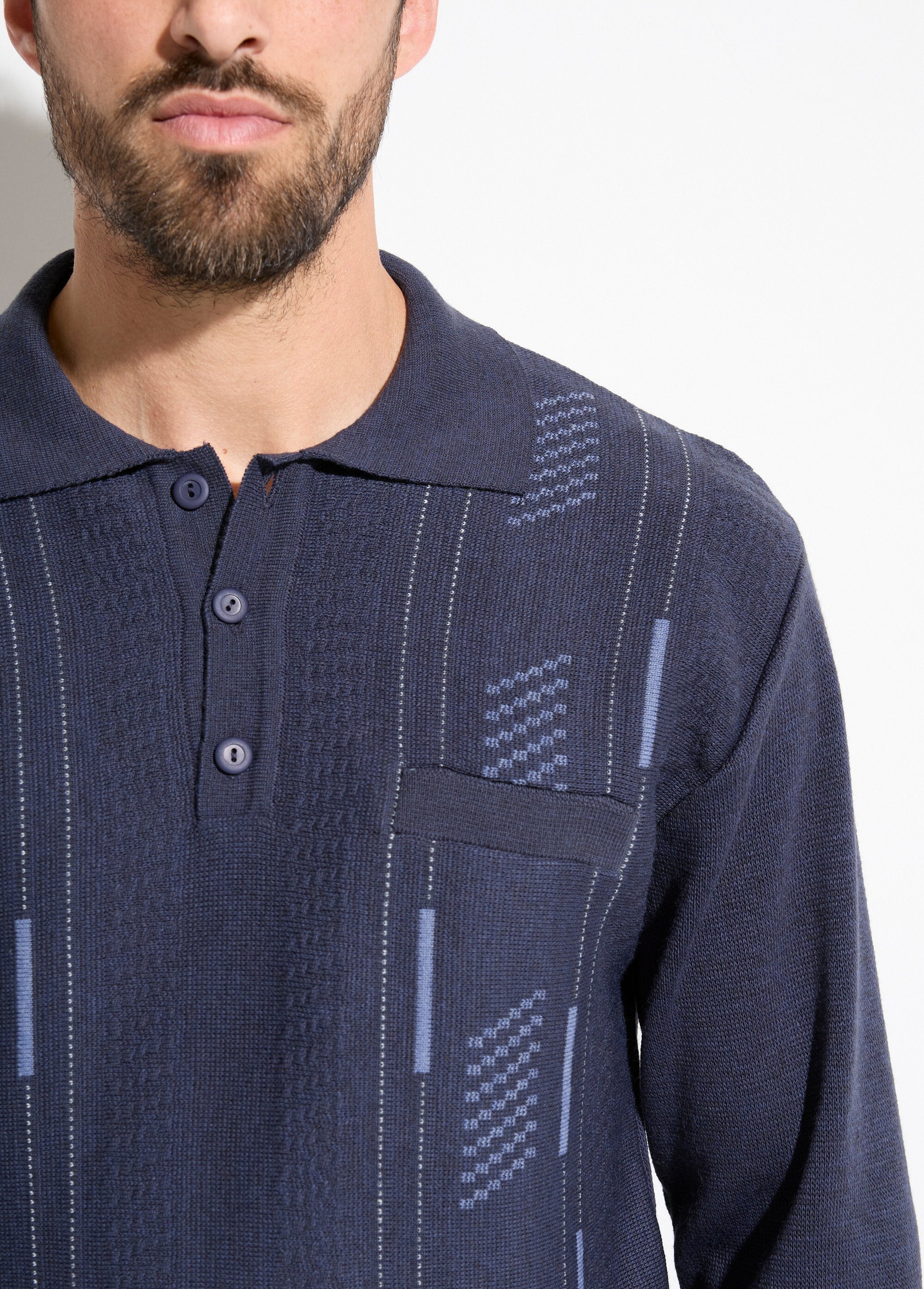 Pull_col_polo_boutonné_jacquard_manches_longues_laine_Marine_DE1_slim