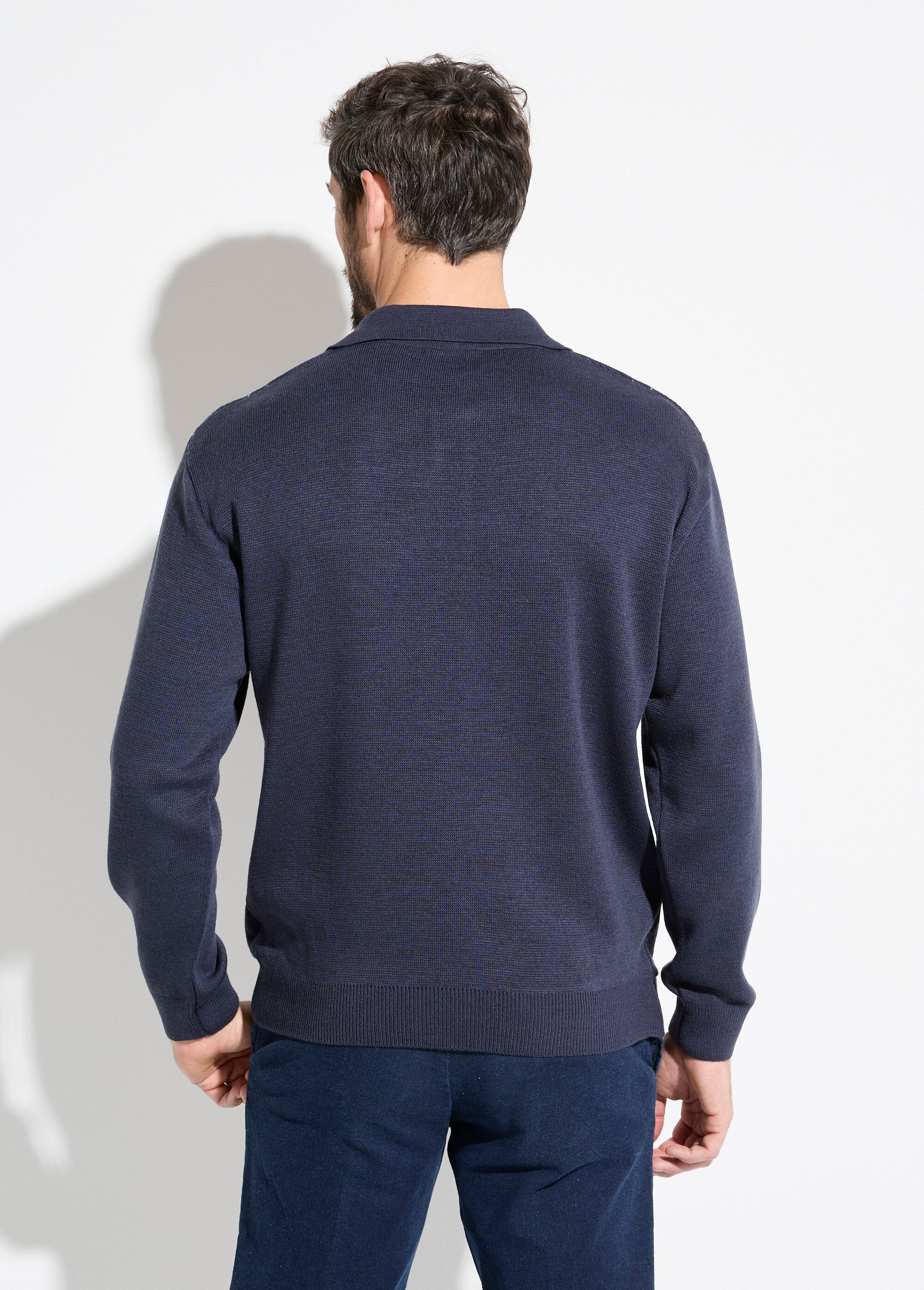 Pull_col_polo_boutonné_jacquard_manches_longues_laine_Marine_DO1_slim