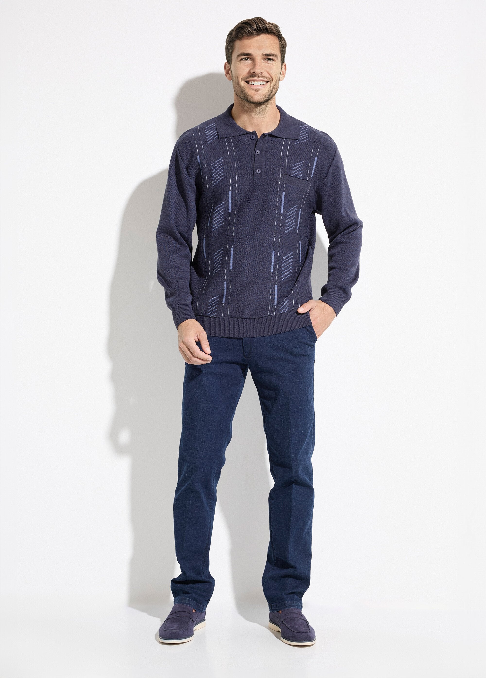 Pull_col_polo_boutonné_jacquard_manches_longues_laine_Marine_SF1_slim
