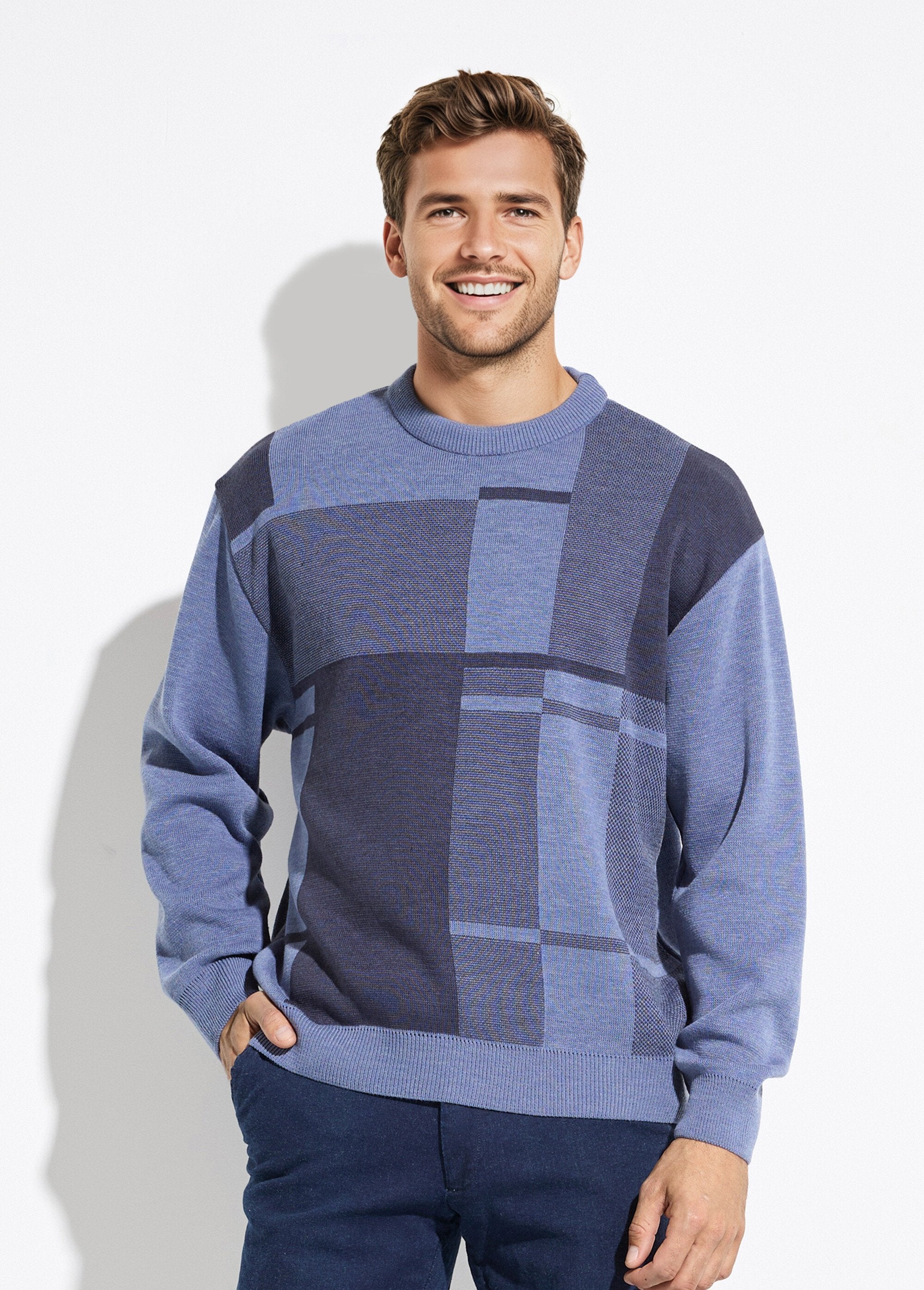 Pull_col_rond_jacquard_manches_longues_laine_Bleu_FA1_slim