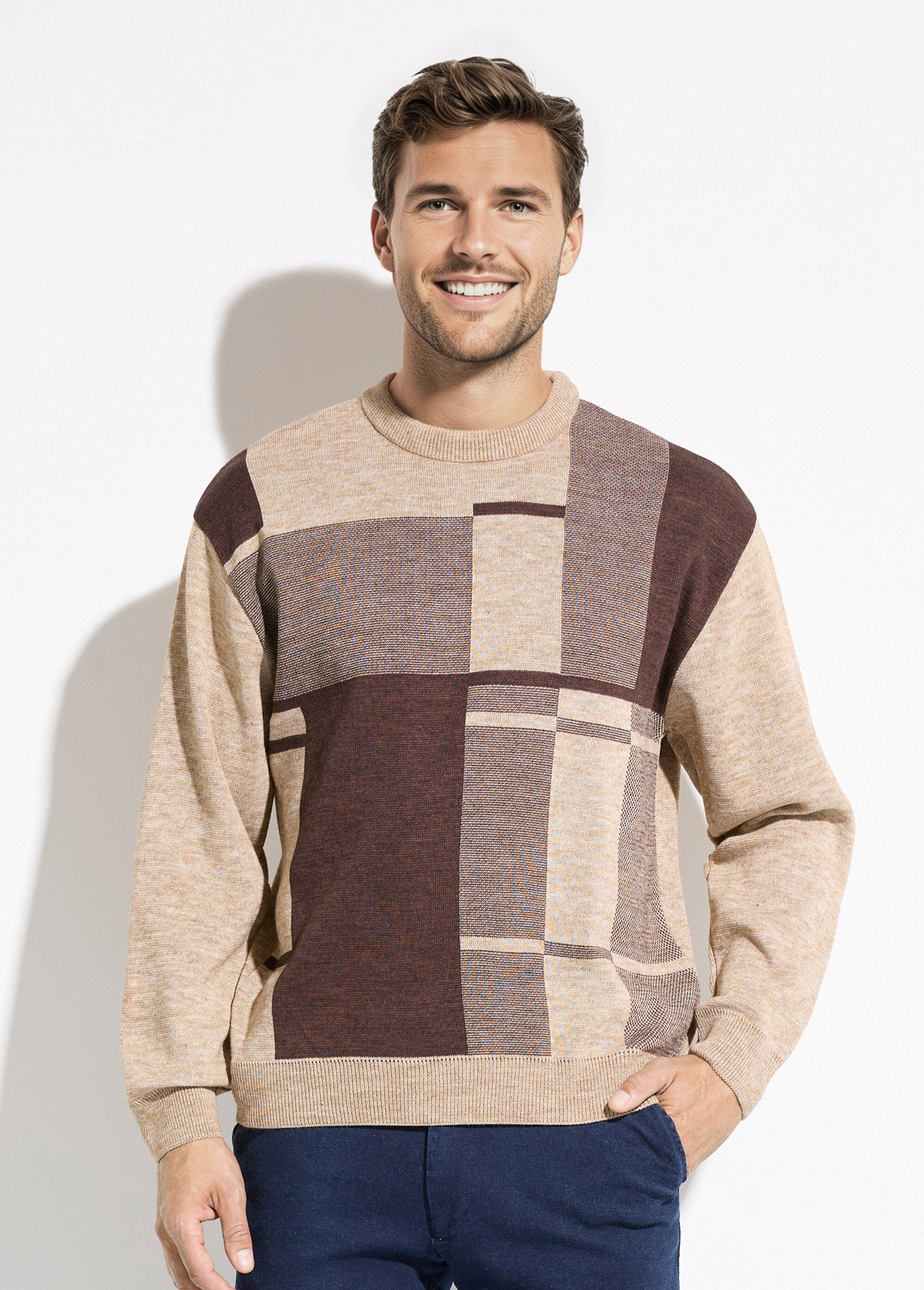 Pull_col_rond_jacquard_manches_longues_laine_Beige_FA1_slim
