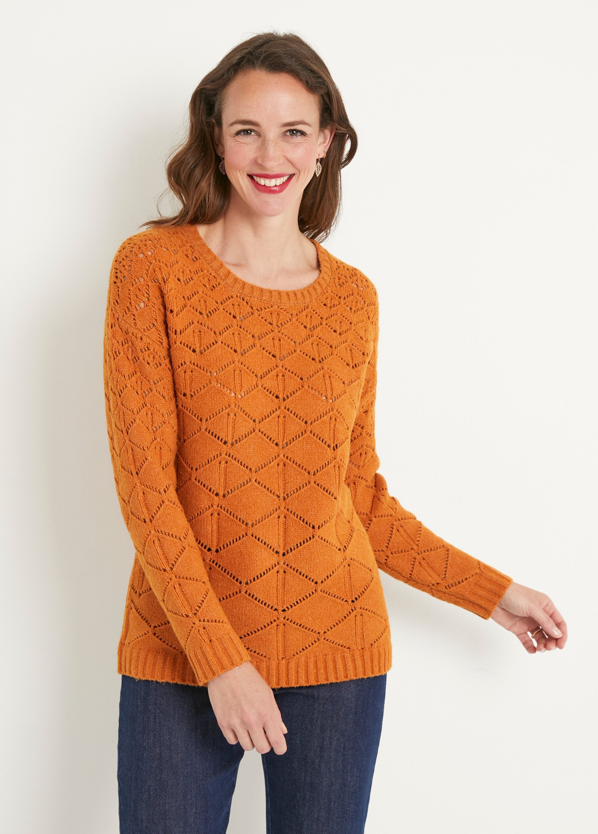 Openwork_short_sweater,_round_neck,_long_sleeves_Caramel_FA1_slim