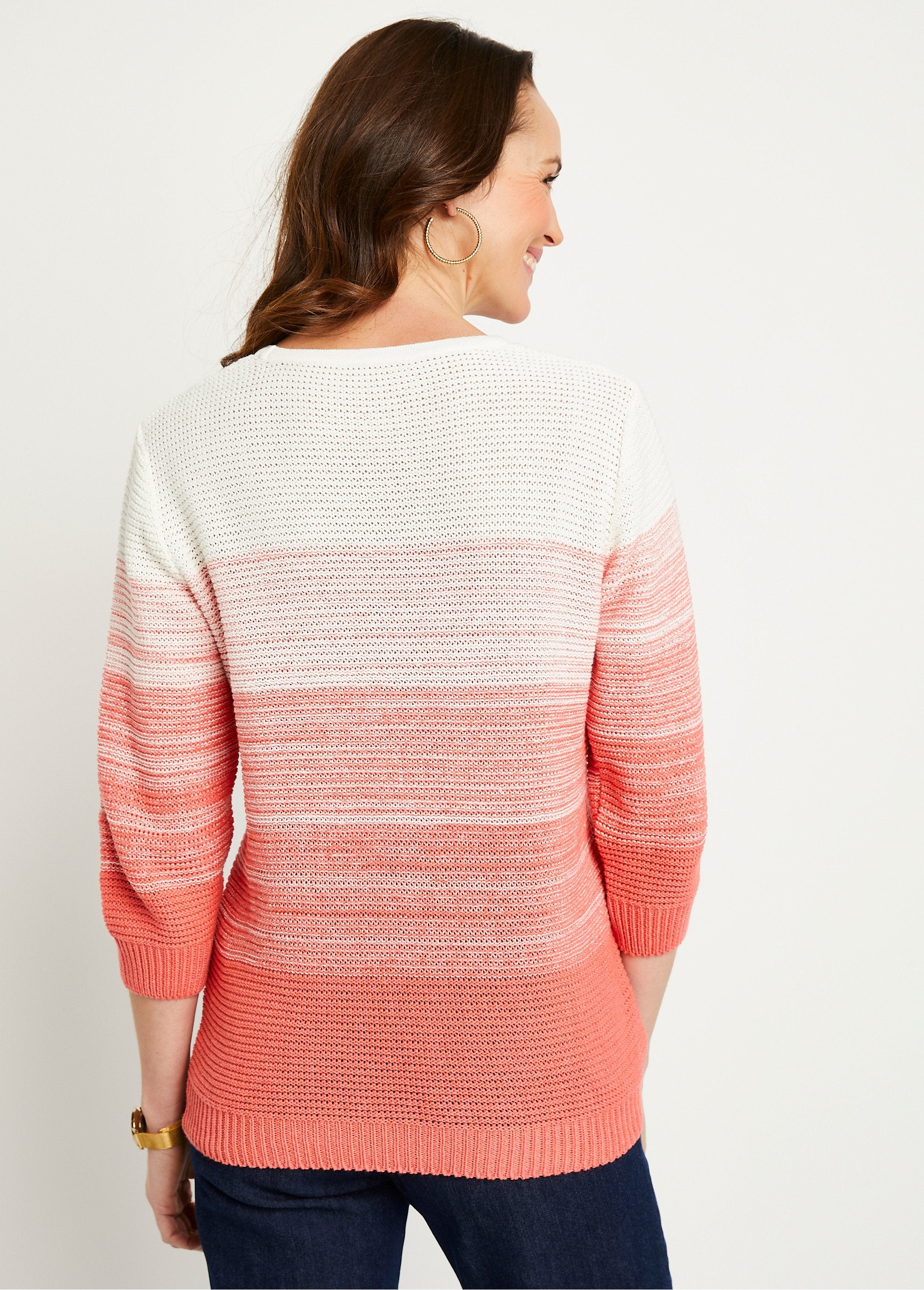 Soft_3/4_sleeve_cotton_sweater_White_and_coral_DO1_slim