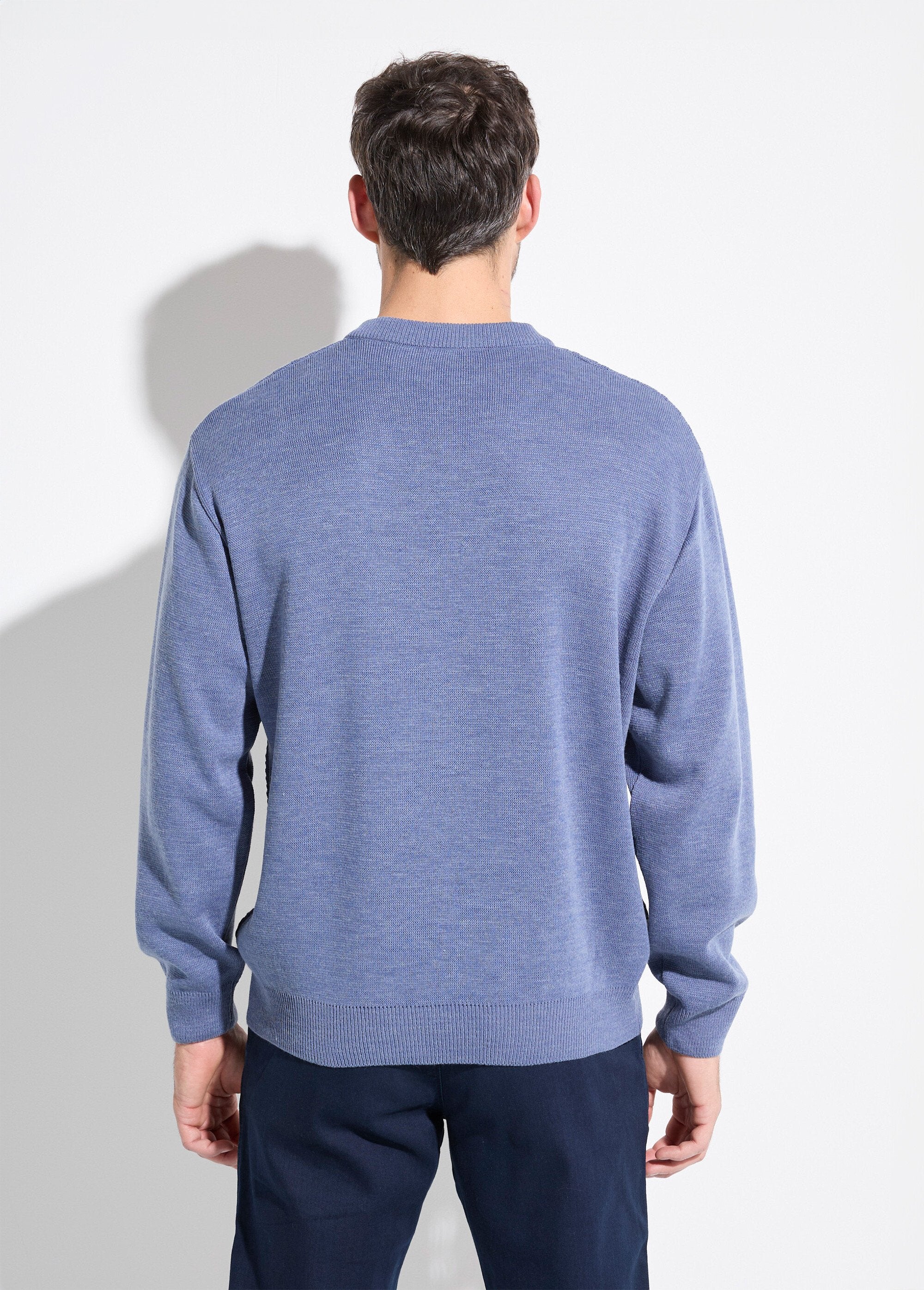 Pull_maille_fantaisie_laine_col_V_manches_longues_Bleu_DO1_slim