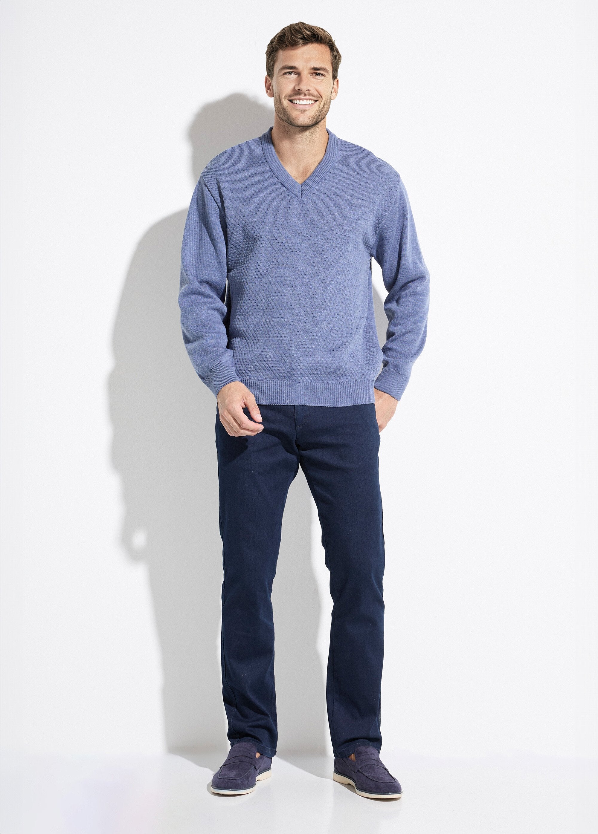 Pull_maille_fantaisie_laine_col_V_manches_longues_Bleu_SF1_slim