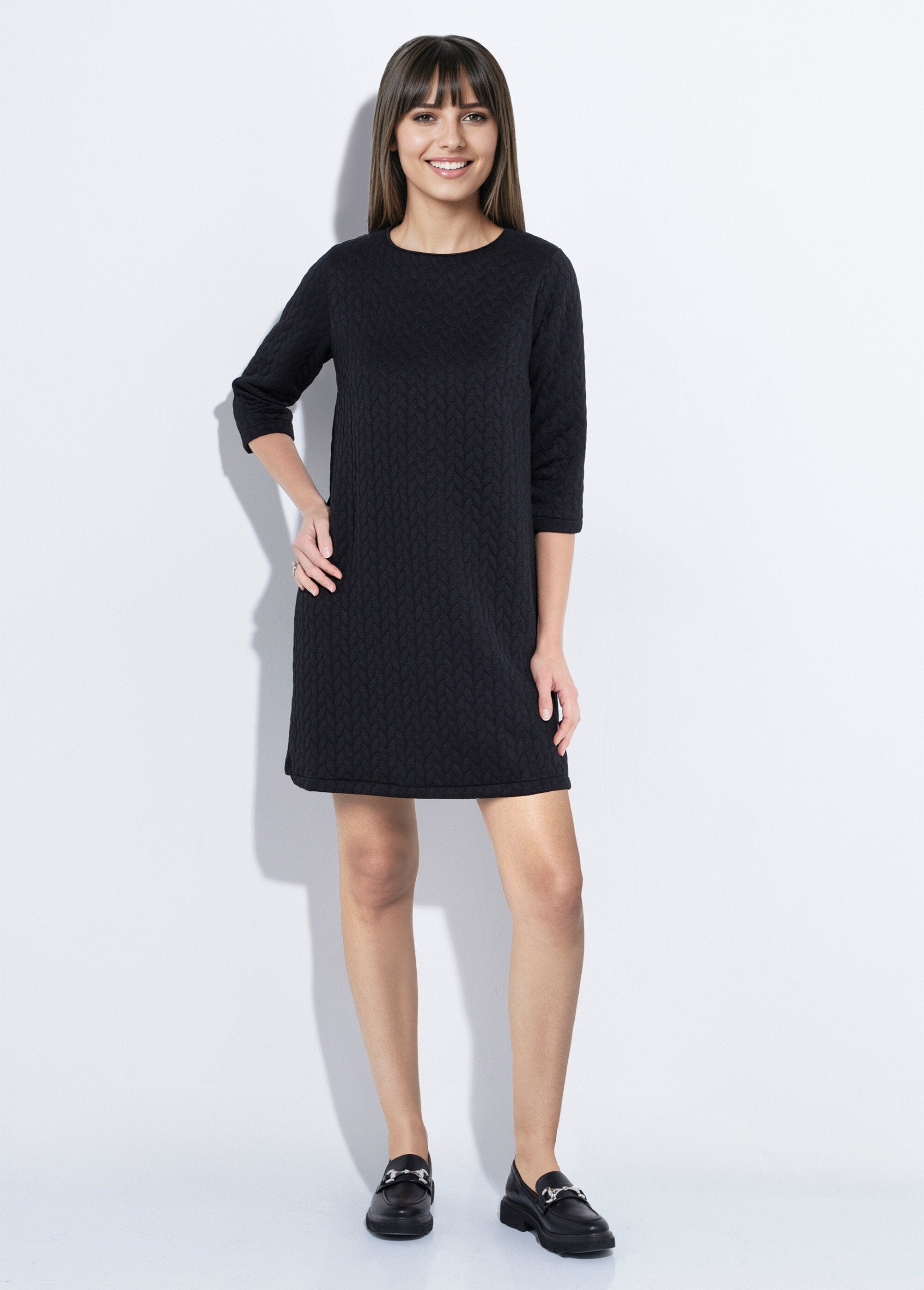 origami_pattern_3/4_sleeve_knit_dress_Black_FA1_slim