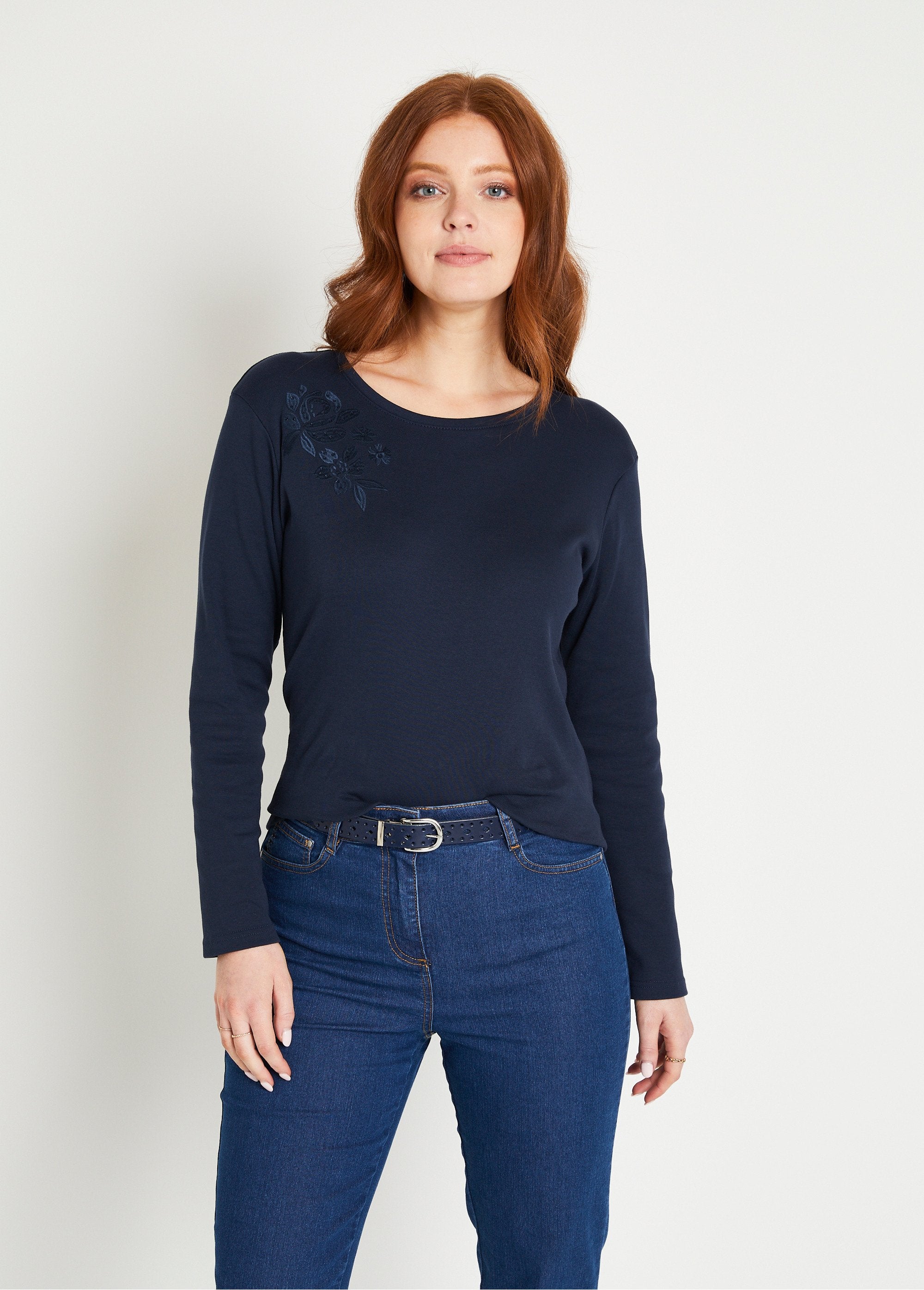 Short_embroidered_fleece_T-shirt_with_round_collar_Marine_FA1_slim