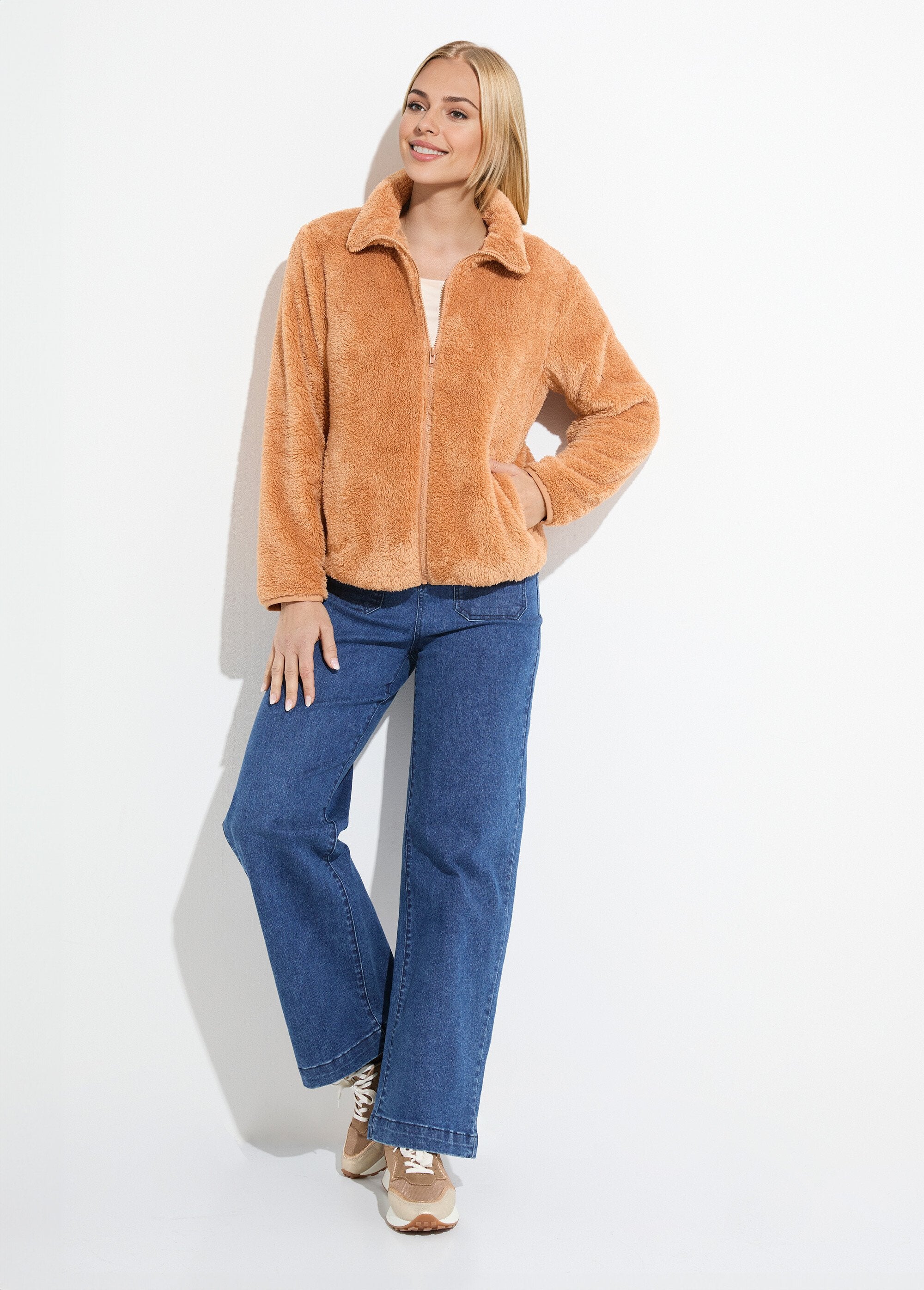 Veste_fausse_fourrure_col_montant_manches_longues_Chamois_SF1_slim