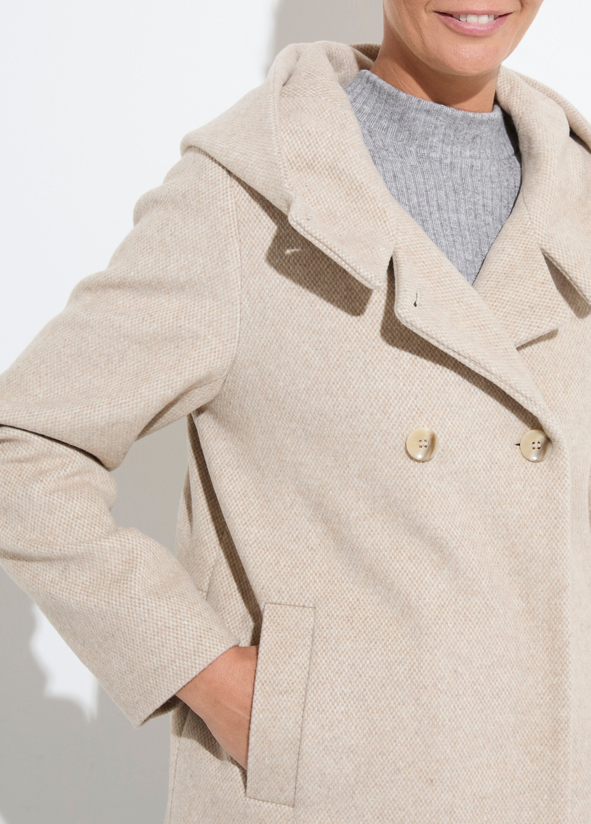 Veste_manteau_lainage_tweed_double_boutonnage_capuche_Beige_DE1_slim
