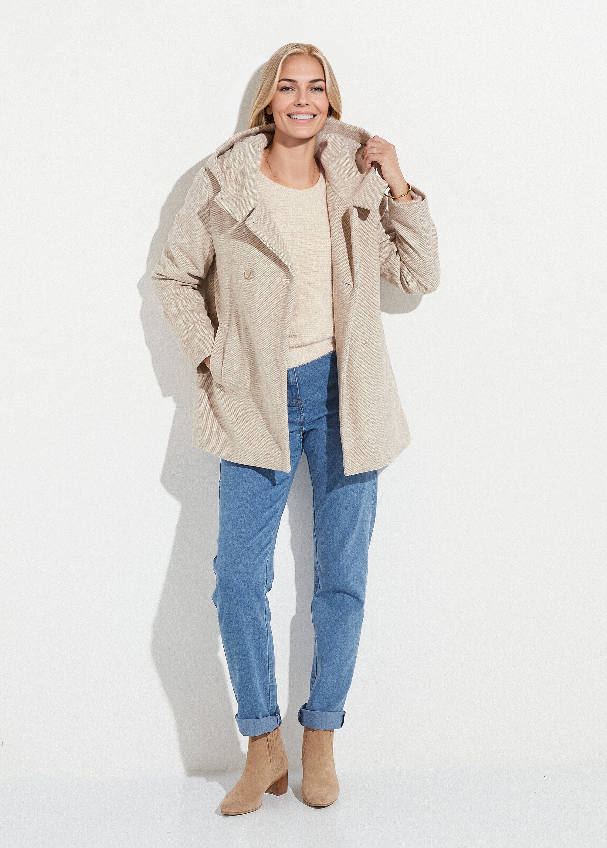 Veste_manteau_lainage_tweed_double_boutonnage_capuche_Beige_SF1_slim