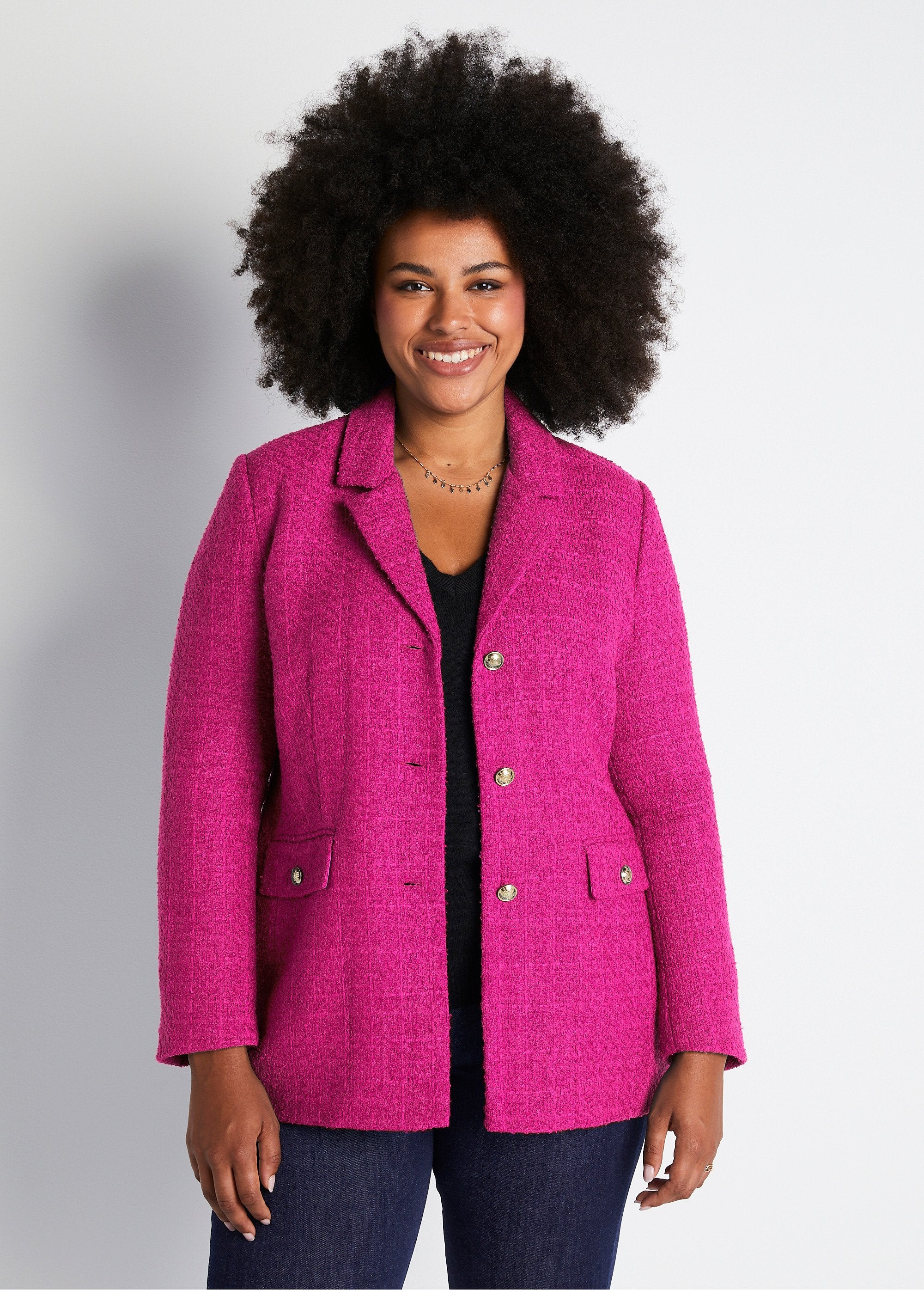 Straight_buttoned_jacket_in_basket_weave_fabric_with_tailored_collar_Fuchsia_FA1_curvy