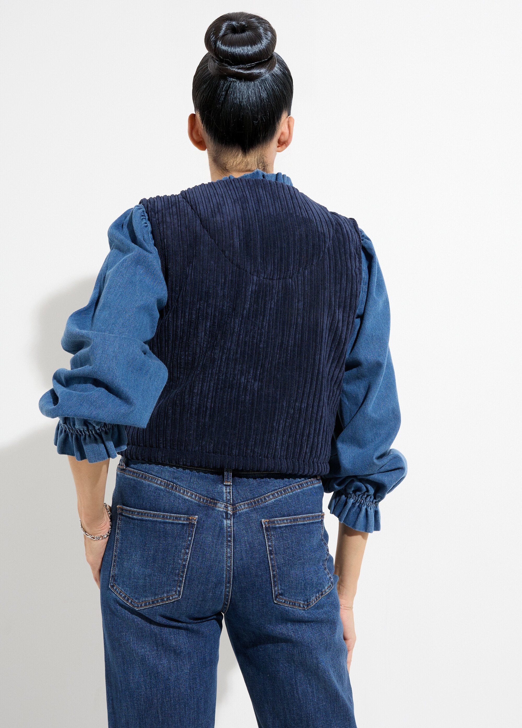 Veste_zippée_col_V_sans_manches_velours_Marine_DO1_slim