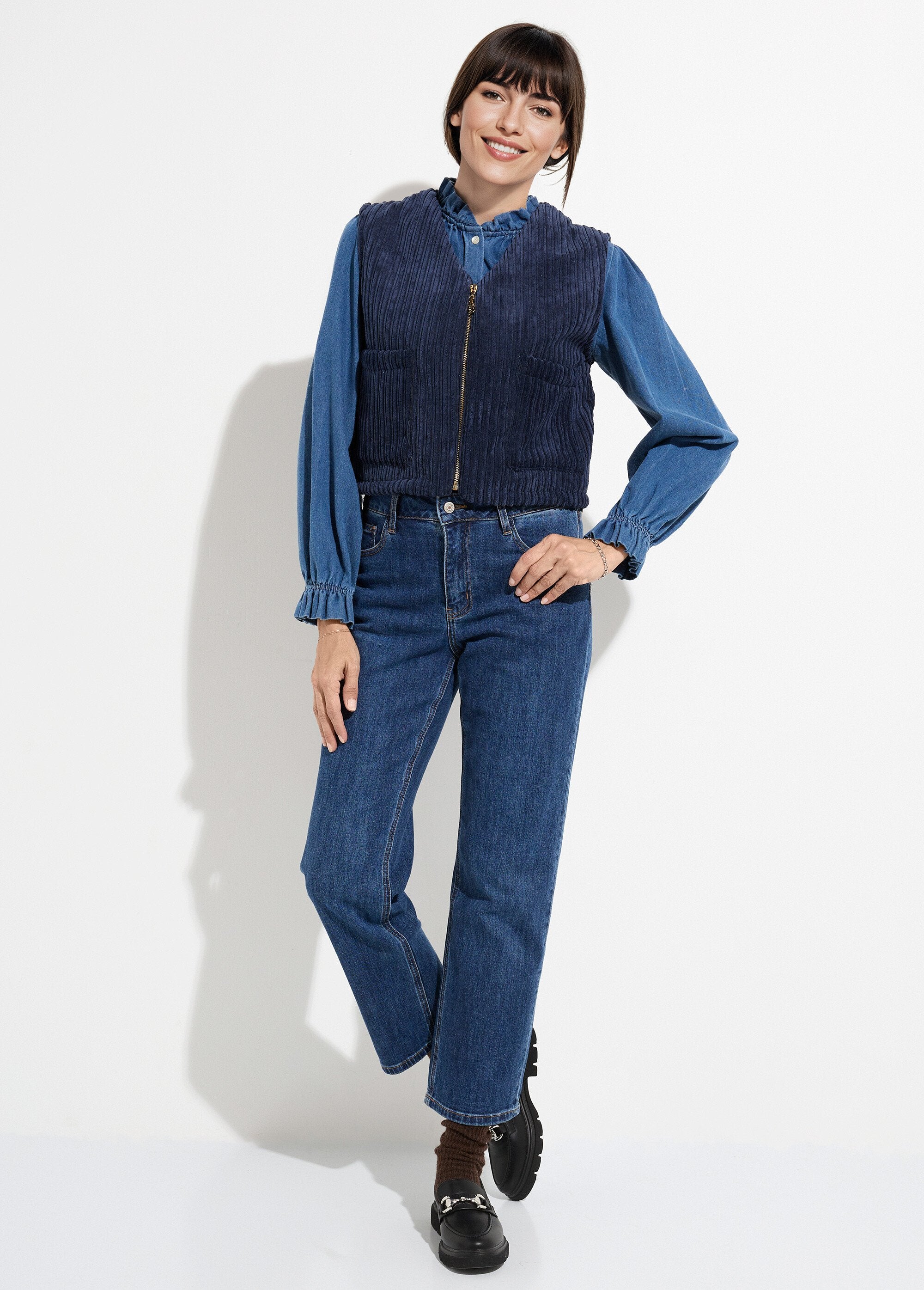 Veste_zippée_col_V_sans_manches_velours_Marine_SF1_slim